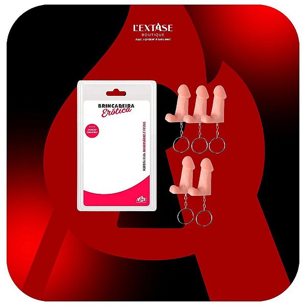 Chaveiro Mini Pênis com Escroto com 5 Unidades