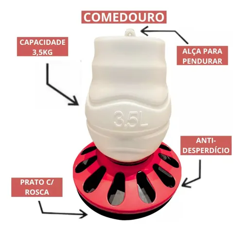 Comedouro Aves Media 3,5l 12 Furos
