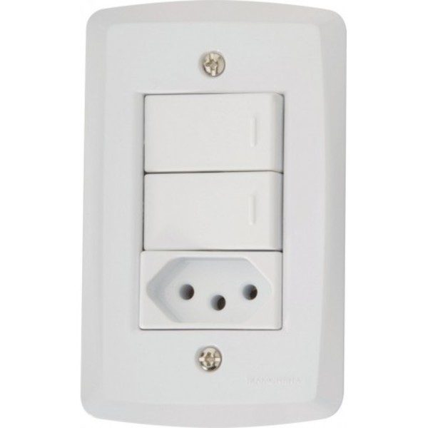 Cj Interruptor Duplo +tomada 10a  2x4 Tramontina Lux2