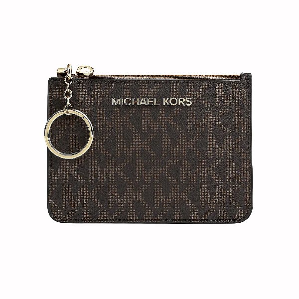 Porta-Cartões Michael Kors Monograma Marrom com Argola Dourada