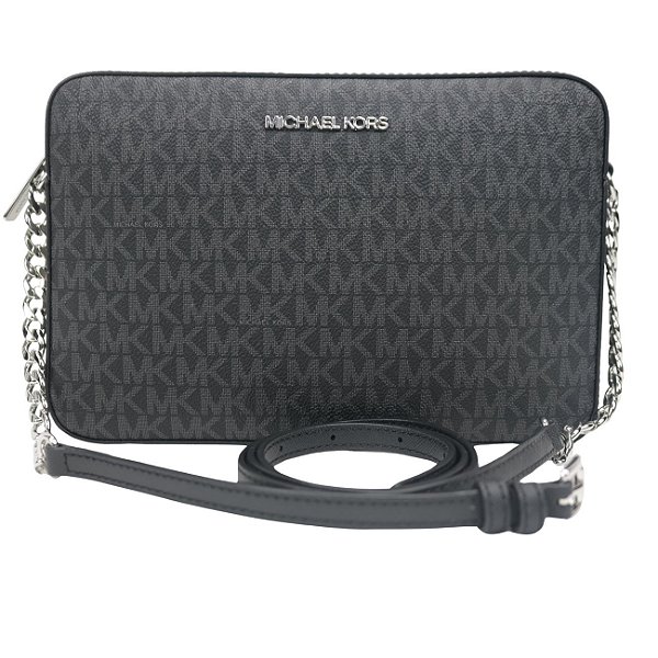 Bolsa Michael Kors Crossbody Jet Set Logo - Preto com Acabamento Prateado - PROMOÇÃO BEM FRIDAY