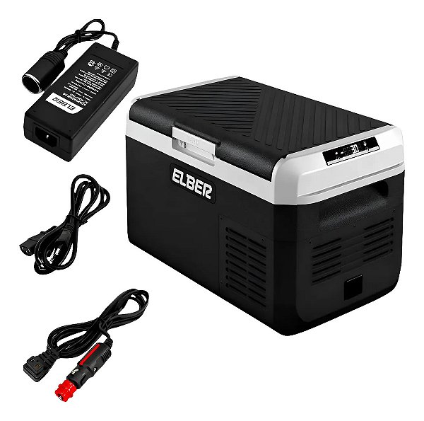 Kit Geladeira Portátil Elber 50lt Bluetooth Lancha + Fonte Conversora 110/220V