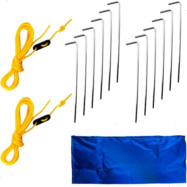 Kit 12 Estacas Espeque Aço Cordinhas Bag Kala Barracas Tendas Camping