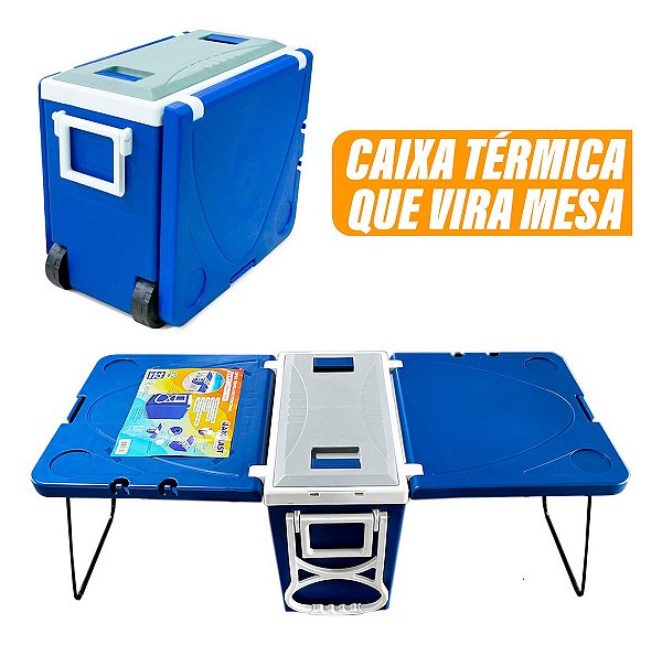 Caixa Termica 32lts Multifuncional 3 Em 1 Mesa Rodinha Alças