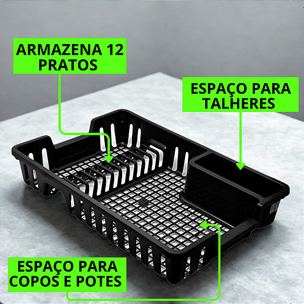 Escorredor de Louça Plástico 3 Divisórias Pratos Copos Talheres ArqPlast