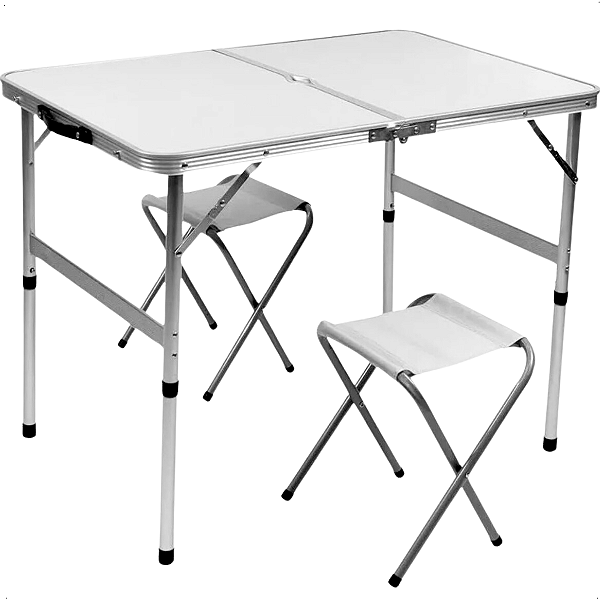 Mesa Portátil Dobrável 2 Banquetas Aluminio Maleta Camping