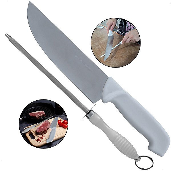 Kit Churrasco Faca Chaira Amolador Afiador Inox Açougue Top
