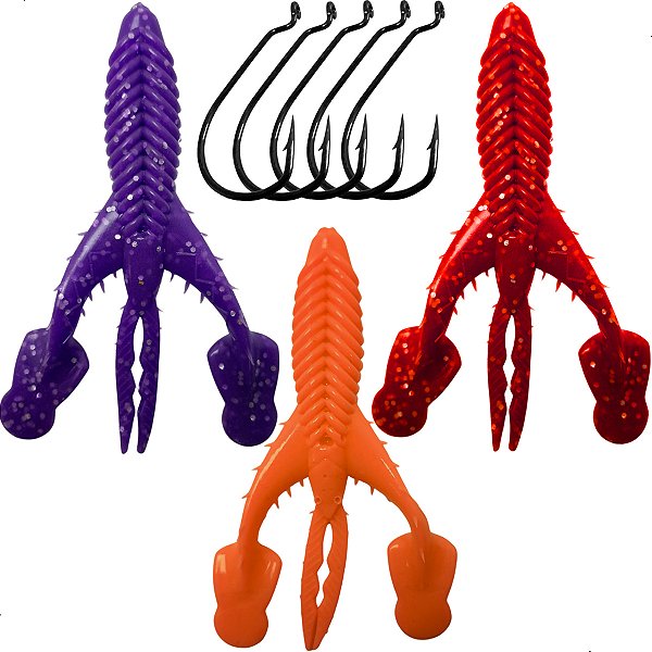 Kit 3 Iscas Craw Padlle + Anzol OffSet 4/0 5pçs