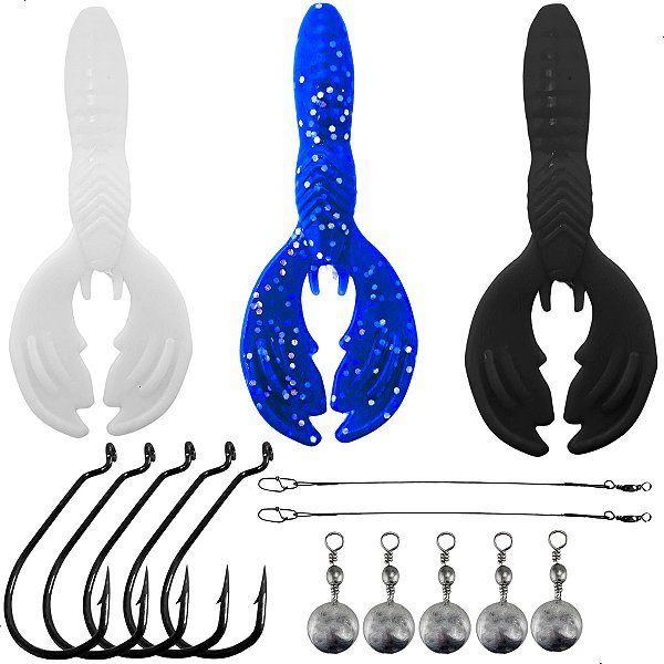 Kit 3 Iscas Mini Craw + Anzol Offset + Chicote + Down Shot 10g