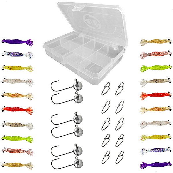 Kit 37pçs Camarão Artificial Jig Head 4,5cm + Estojo + Snap