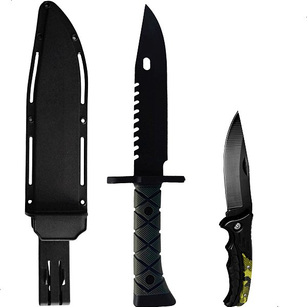 Kit Faca Pesca Caça Tática Militar Full Com Bainha Canivete