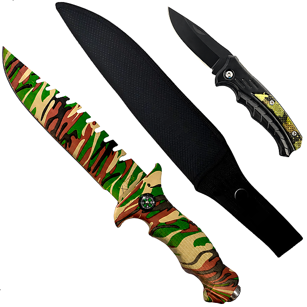 Kit Faca Pesca Caça Tática Militar Full Com Bainha Canivete