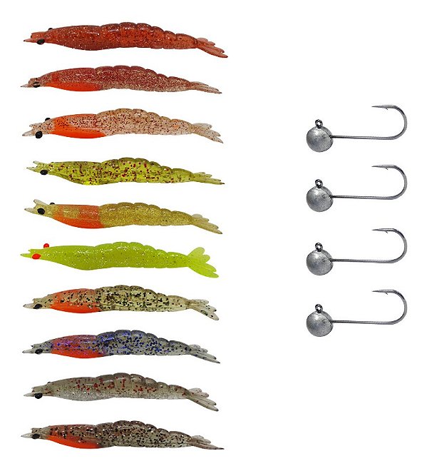 Kit 10pçs Camarão Artificial Jig Head 9cm Robalo Corvina Miraguaia