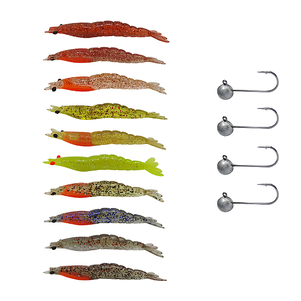 Kit 10pçs Camarão Artificial Jig Head 8cm Robalo Corvina Miraguaia