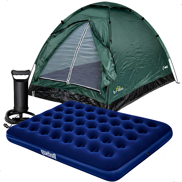 Kit Barraca Acampamento Camping 3 Lugares Koala + Colchão Casal Bel + Bomba Manual