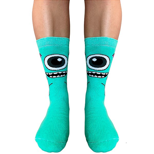 Meia Esportiva Divertida Cano Medio Mike Wazowski