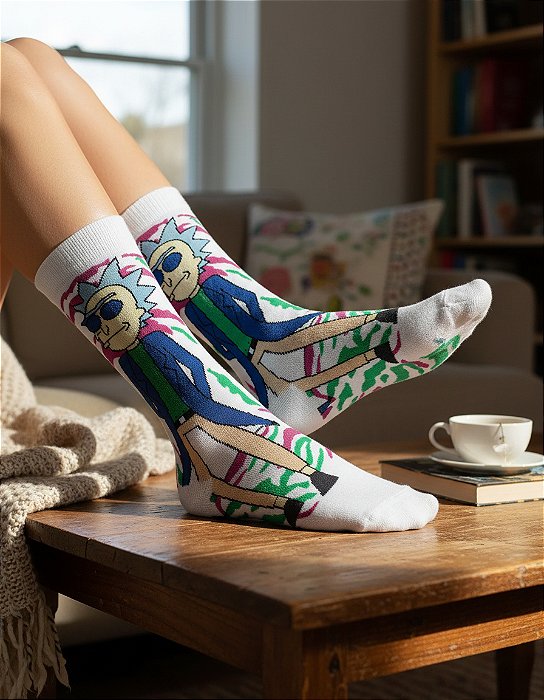 Meia Esportiva Divertida Cano Medio Rick Sanchez