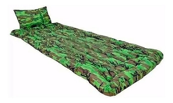 Kit Camping Colchonete Com Travesseiro Solteiro Camuflado