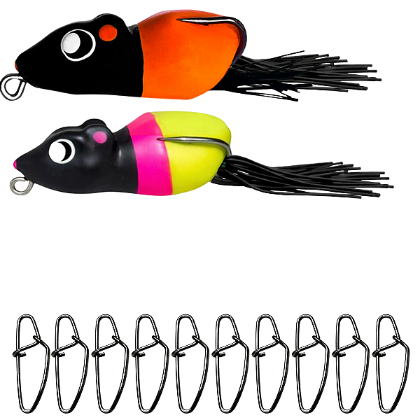 Kit 2 Iscas Ratinhu Frog e 10 Snap Matadeira Traira Tucunaré
