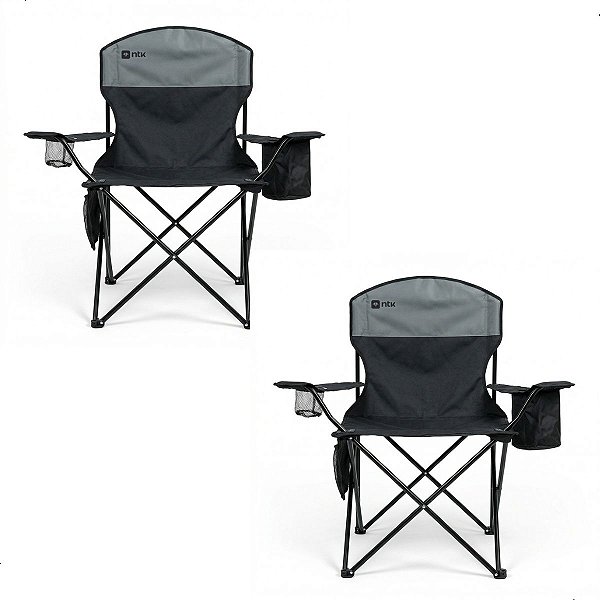 Kit 2 Cadeiras Camping Dobravel Ntk Bolsa Termica Porta Copo