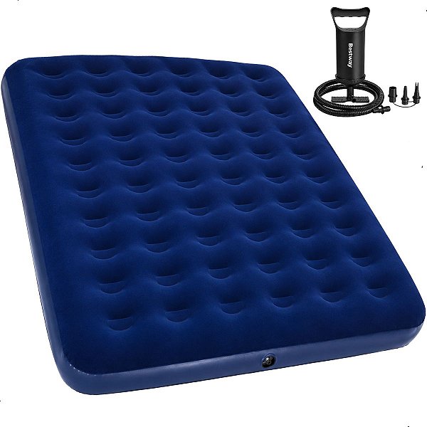 Colchão Inflável Casal Multiuso + Inflador Manual Kit Reparo