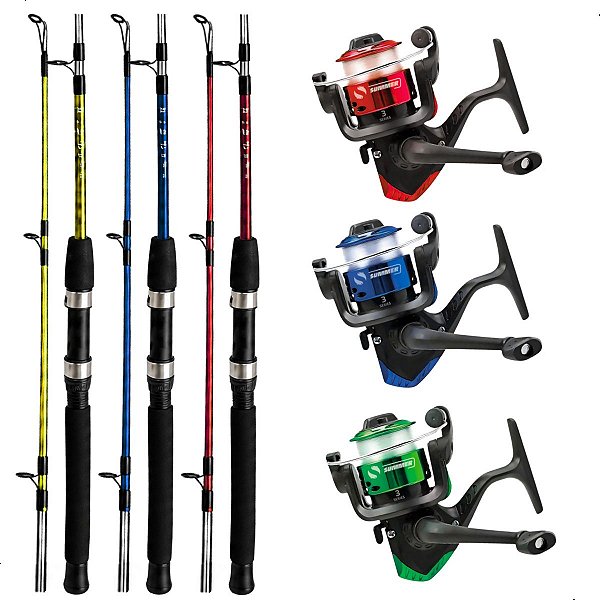 Kit Pesca Completo 3 Varas 1m A 1,80m Kenzu E 3 Molinetes Summer
