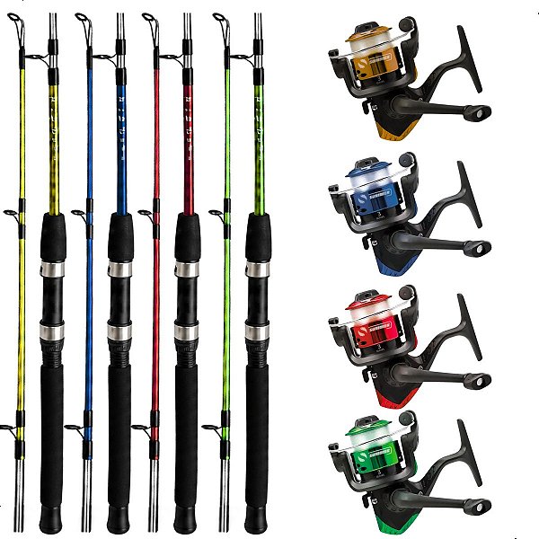 Kit Completo Pesca 4 Varas 1m A 1,80m Kenzu E 4 Molinetes Summer