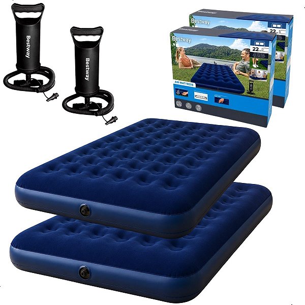 Kit 2 Colchão Casal Inflavel Bestway + 2 Bombas De Ar Camping