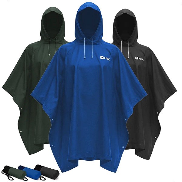 Capa de Chuva Poncho Compacto Ntk Resistente Impermeável com Capuz