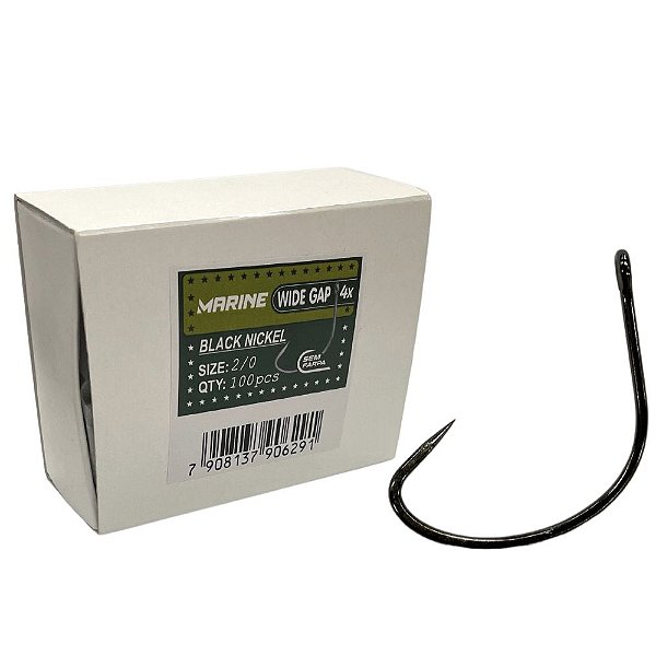 Anzol Wide Gap 4X N°2/0 Sem Farpa Black Nickel 100pçs Marine