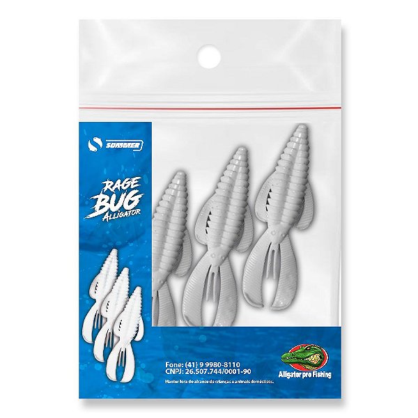 Isca Artificial Soft Rage Bug - Branca Cart.3pçs