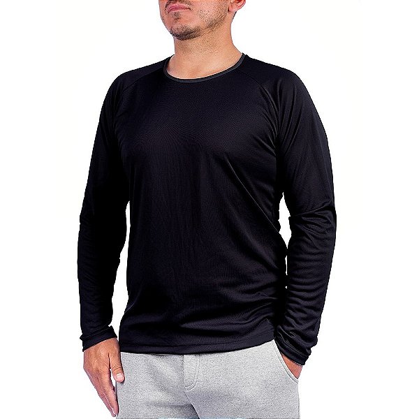 Camisa Térmica Praia Pesca Fitness Proteção UV50 Segunda Pele - Preta