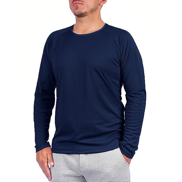 Camisa Térmica Praia Pesca Fitness Proteção UV50 Segunda Pele - Azul Marinho