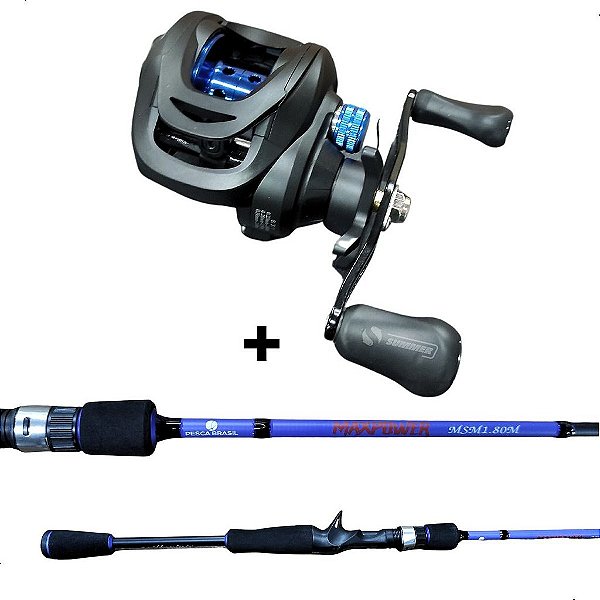 Carretilha MaxPower Direita + Vara Carbono 1,80m 17lbs Pesca Brasil