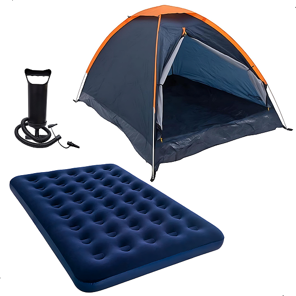 Kit Acampamento Barraca Panda 4 Pessoas NTK + Colchão Casal + Bomba de Ar