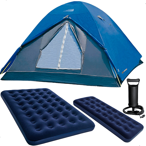Kit Acampamento Barraca Fox 6 e 7 Pessoas  NTK + Colchão Casal + Colchão Solteiro + Bomba
