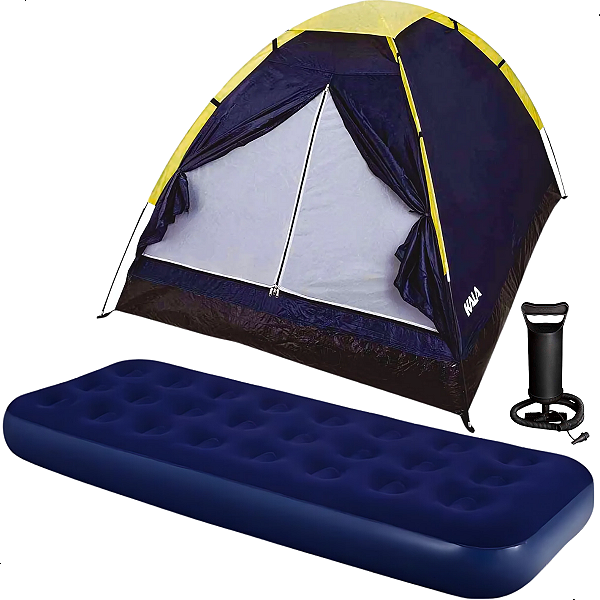 Kit Acampamento Barraca 2 Pessoas Kala + Colchão Solteiro + Bomba Manual