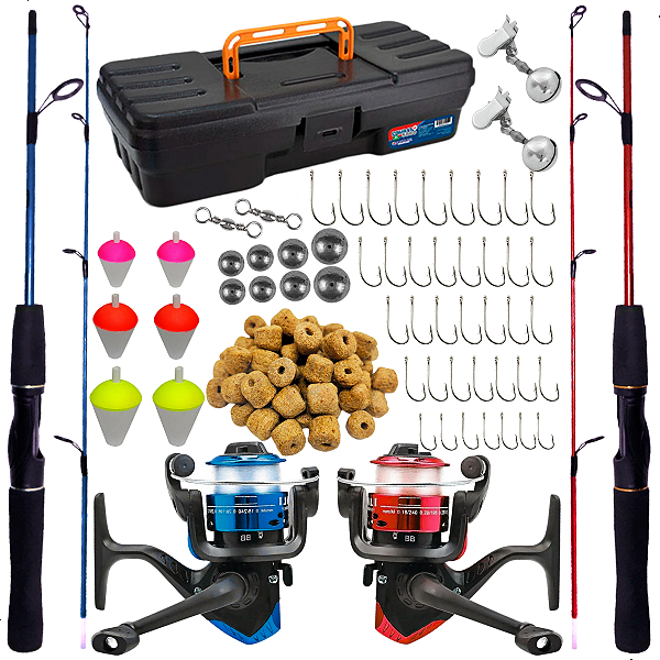 Kit De Pesca Completo 2 Varas 1,20m 10kg 2 Molinete + Itens