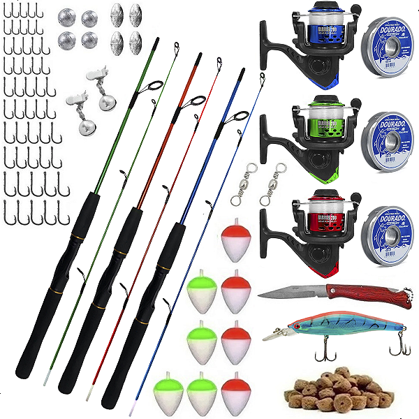 Kit Pescaria Completa 3 Varas + 3 Molinetes + Itens
