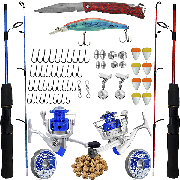 Kit Pesca Completo Molinete 3 Rolamentos Com Varas E Acessórios