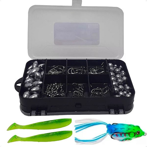 Kit Estojo Com Isca Artificial Chumbadas Anzol e Giradores