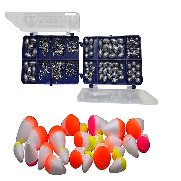 Kit Maleta De Pesca Com Boias Anzol Chumbos E Girador