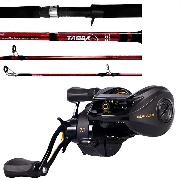 Kit Carretilha Maruri Black Tamba Pro + Vara Tamba 2,4m 80lb