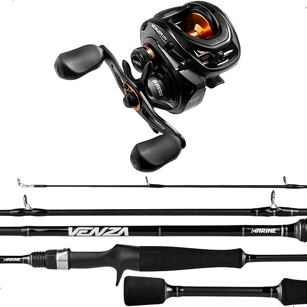 Kit Carretilha Marine Venza DS DBS 8ROL 7.5:1 + Vara Venza C601MH 1,83m 15-30Lbs