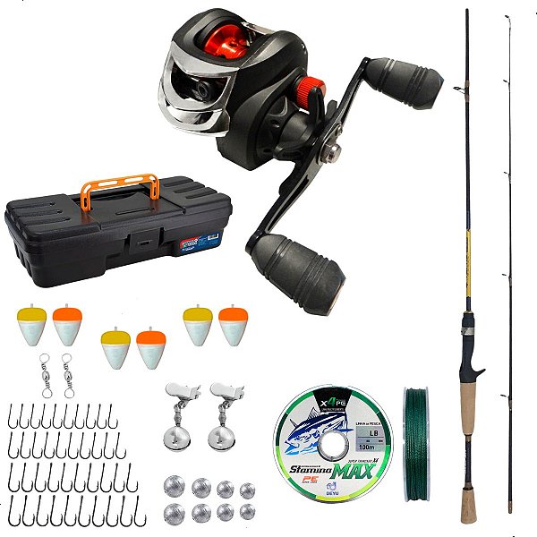 Kit Pesca Carretilha 3 Rolamentos + Vara Carbono 1,68m + Acessórios