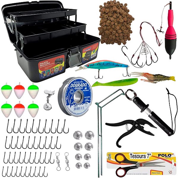 Kit Pesca Completo Maleta Iscas Anzol Chumbada E Alicate