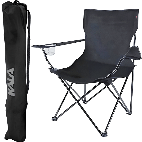 Cadeira Camping Pesca Dobrável Kala Preta - Suporta 120kgs