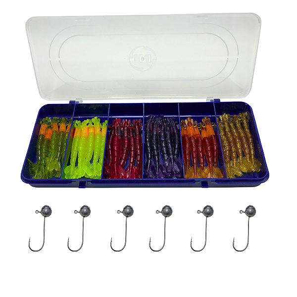 Kit Camarão Artificial 30 Camaroes 8cm + 6 Jigs + 1 Estojo