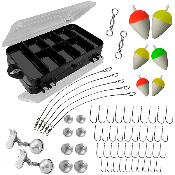 Kit Pesca Esportiva Estojo Anzol Girador Empate 64 Itens