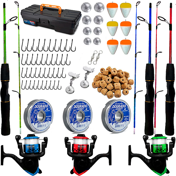 Kit Maleta De Pesca Completa 3 Varas 1,35m 10kg Molinetes
